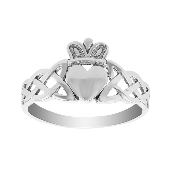 Braided Claddagh Ring in White Gold